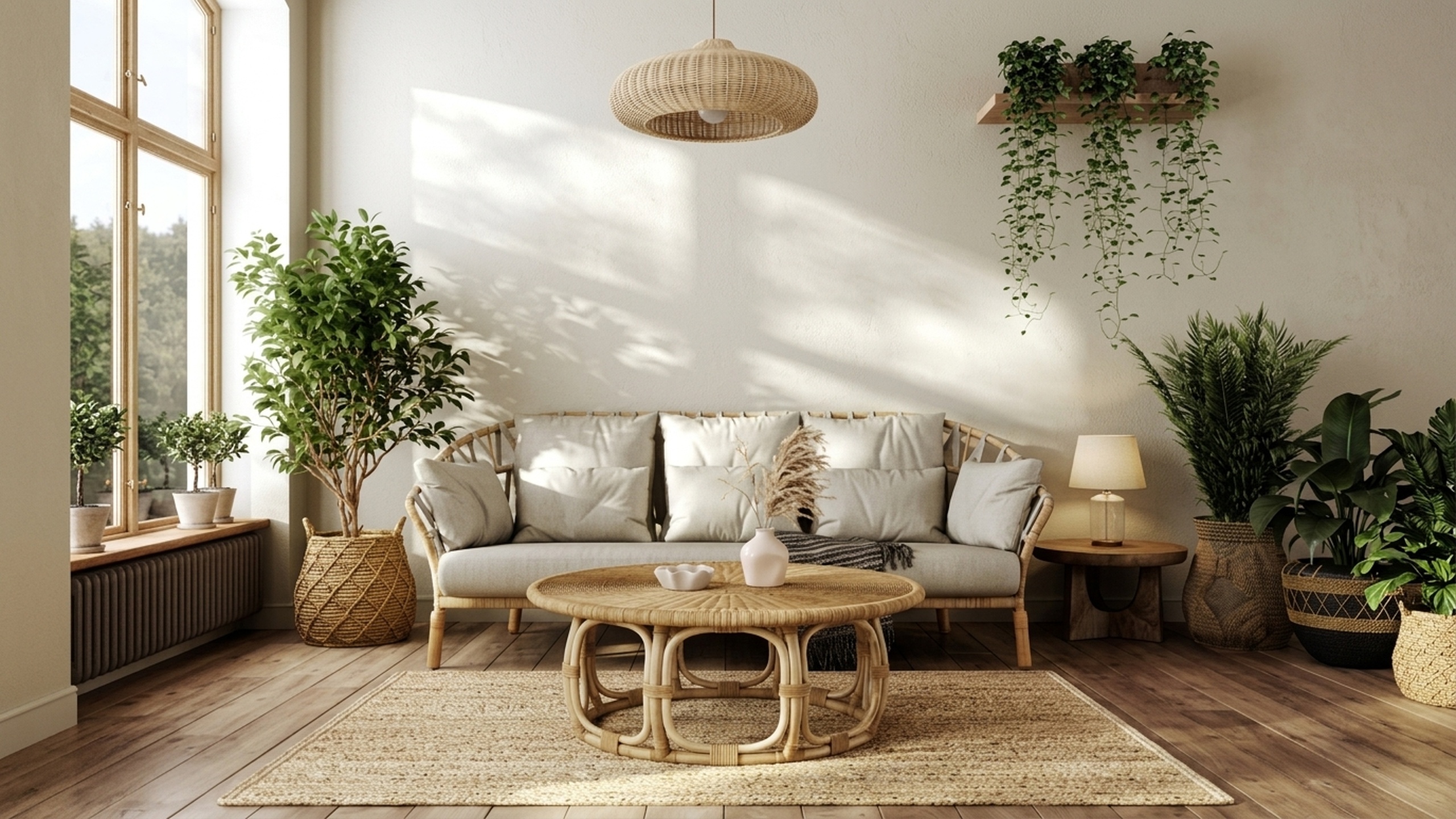 Artisanal wooden dining space and handcrafted furniture in warm sunlight